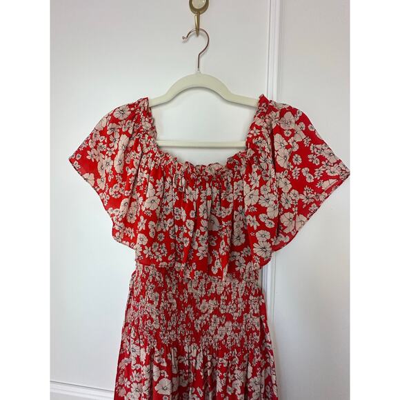 Rebecca Taylor 100% Silk Red Floral Dress Size 2 - Picture 6 of 10